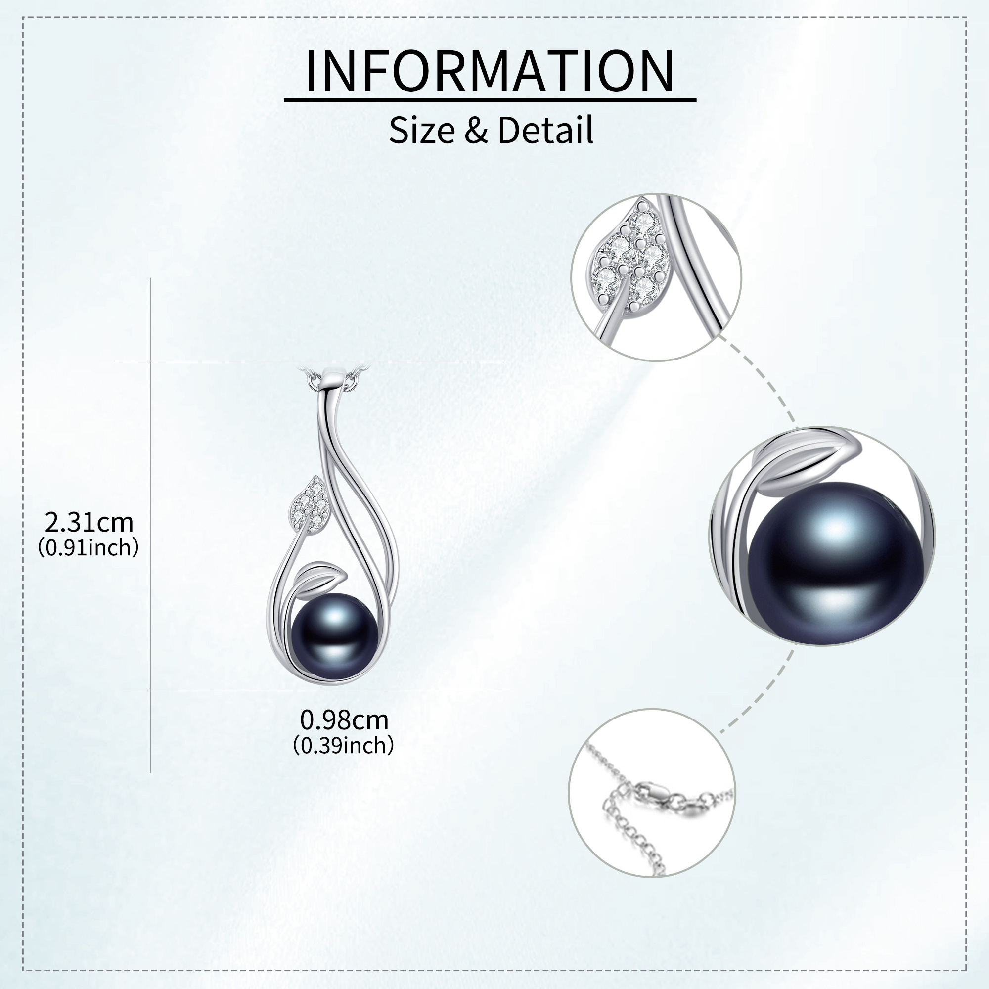 Women's 925 Sterling Silver Black Pearl Necklace with Synthetic Zirconia